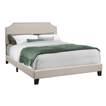 MONARCH SPECIALTIES Bed, Queen Size, Platform, Bedroom, Frame, Upholstered, Linen Look, Wood Legs, Beige, Black I 5926Q